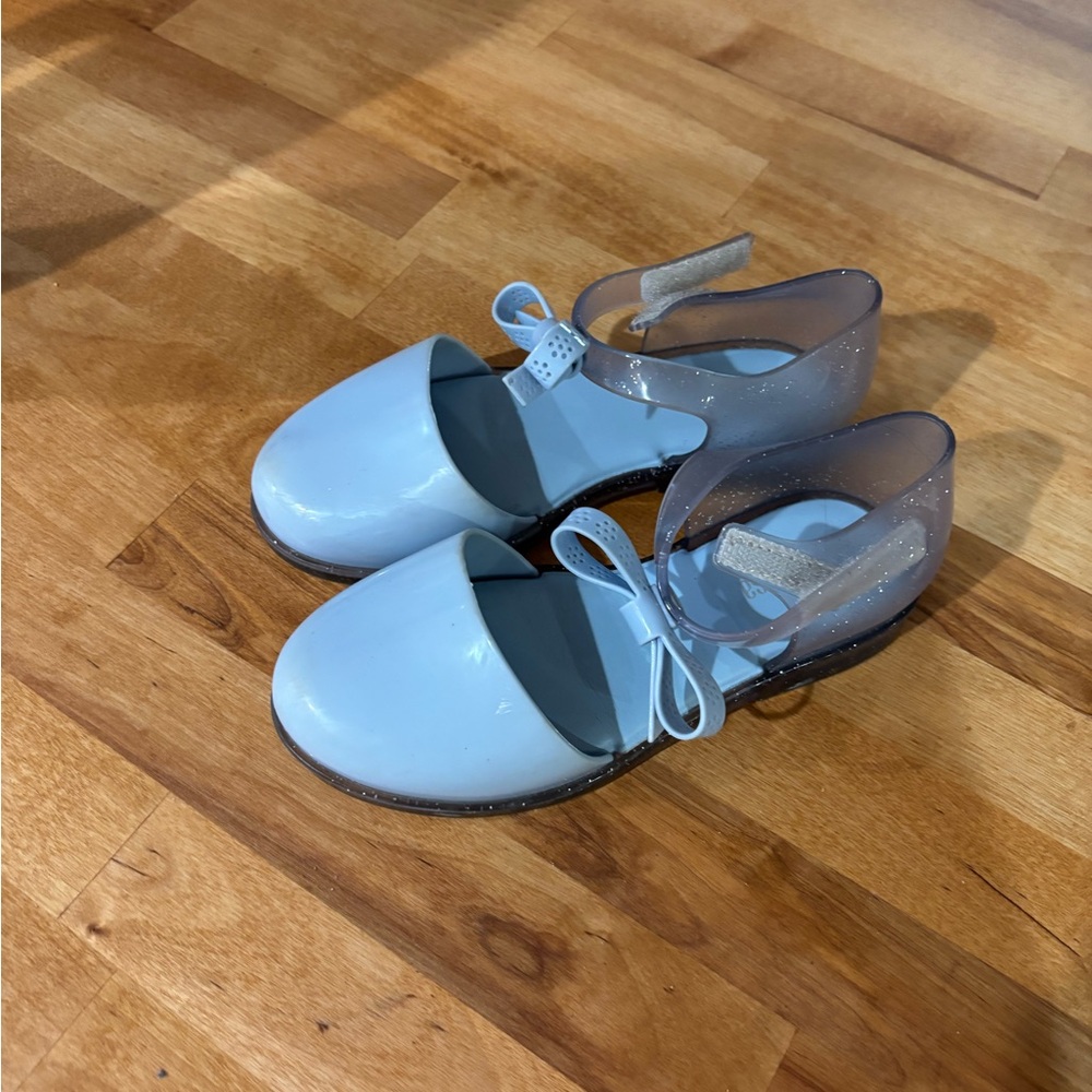 Mini Melissa Pale Blue Girls' Bow-Accent Jelly Flats - size 11